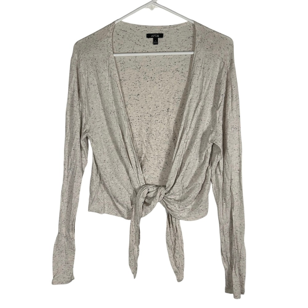 Apt 9 Womens Large Gray Speckled Tie Front Long Sleeve Cropped Knit Top